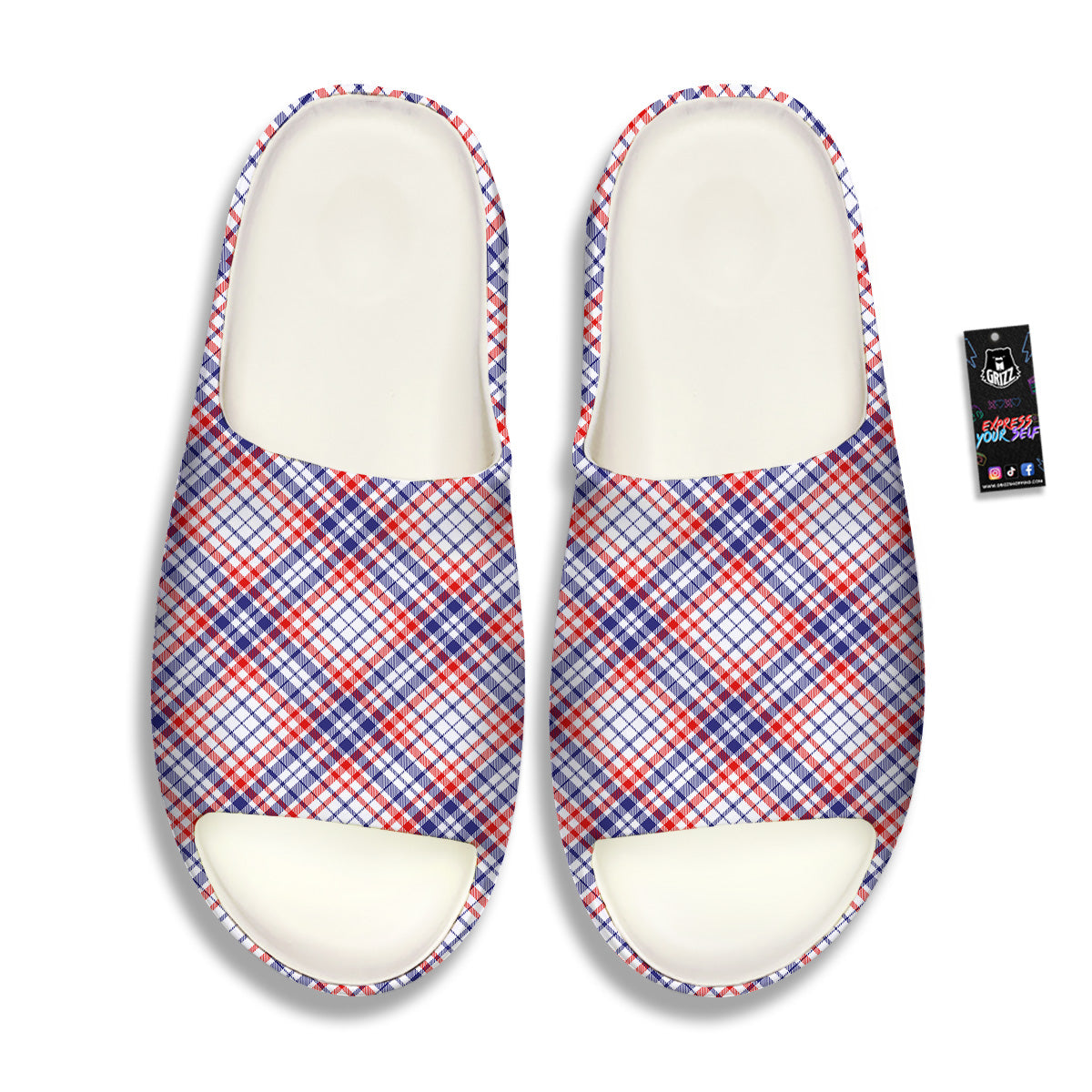White American Plaid And Blue Red Print Sandals-grizzshop