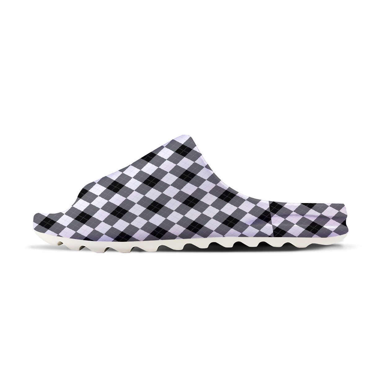 White And Black Argyle Print Pattern Sandals-grizzshop