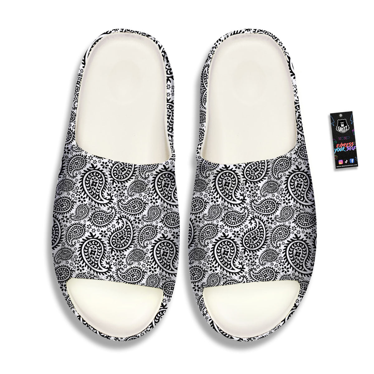 White And Black Paisley Print Pattern Sandals-grizzshop