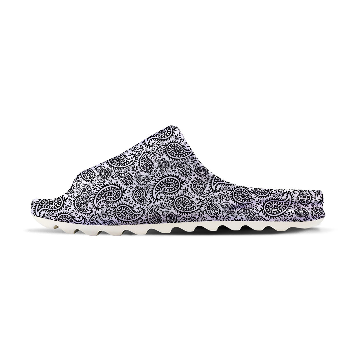 White And Black Paisley Print Pattern Sandals-grizzshop