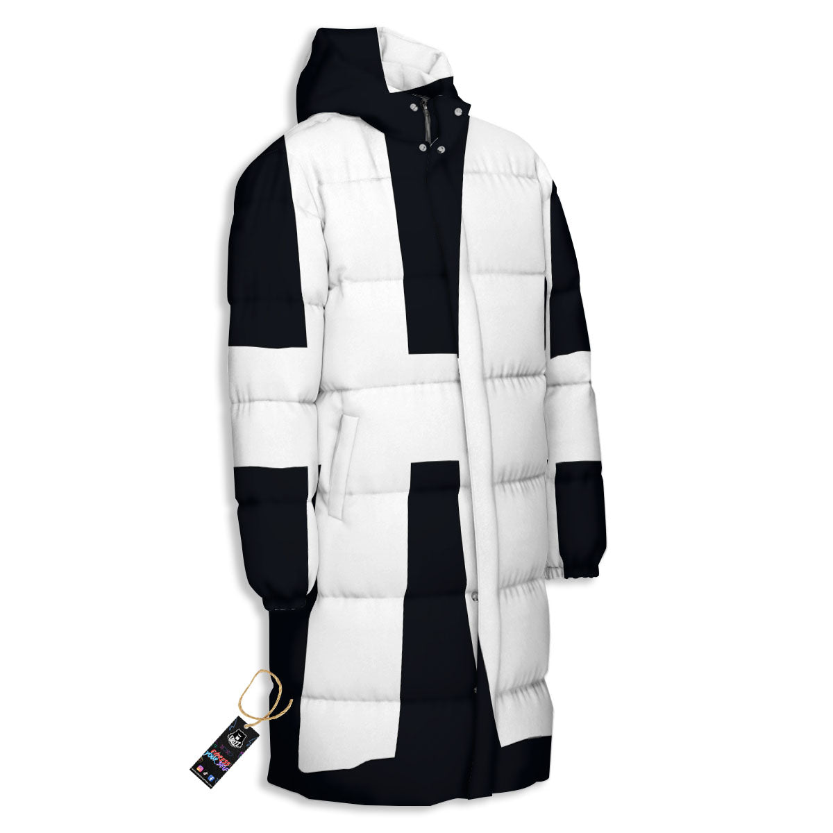 White And Black Pisces Sign Print Long Down Jacket
