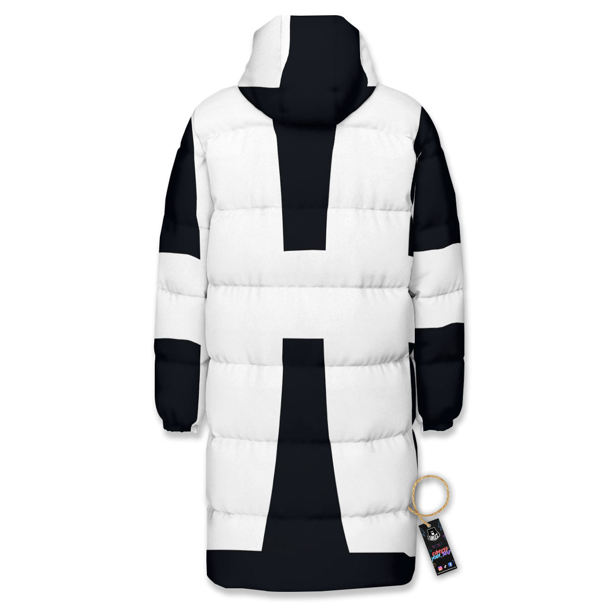 White And Black Pisces Sign Print Long Down Jacket