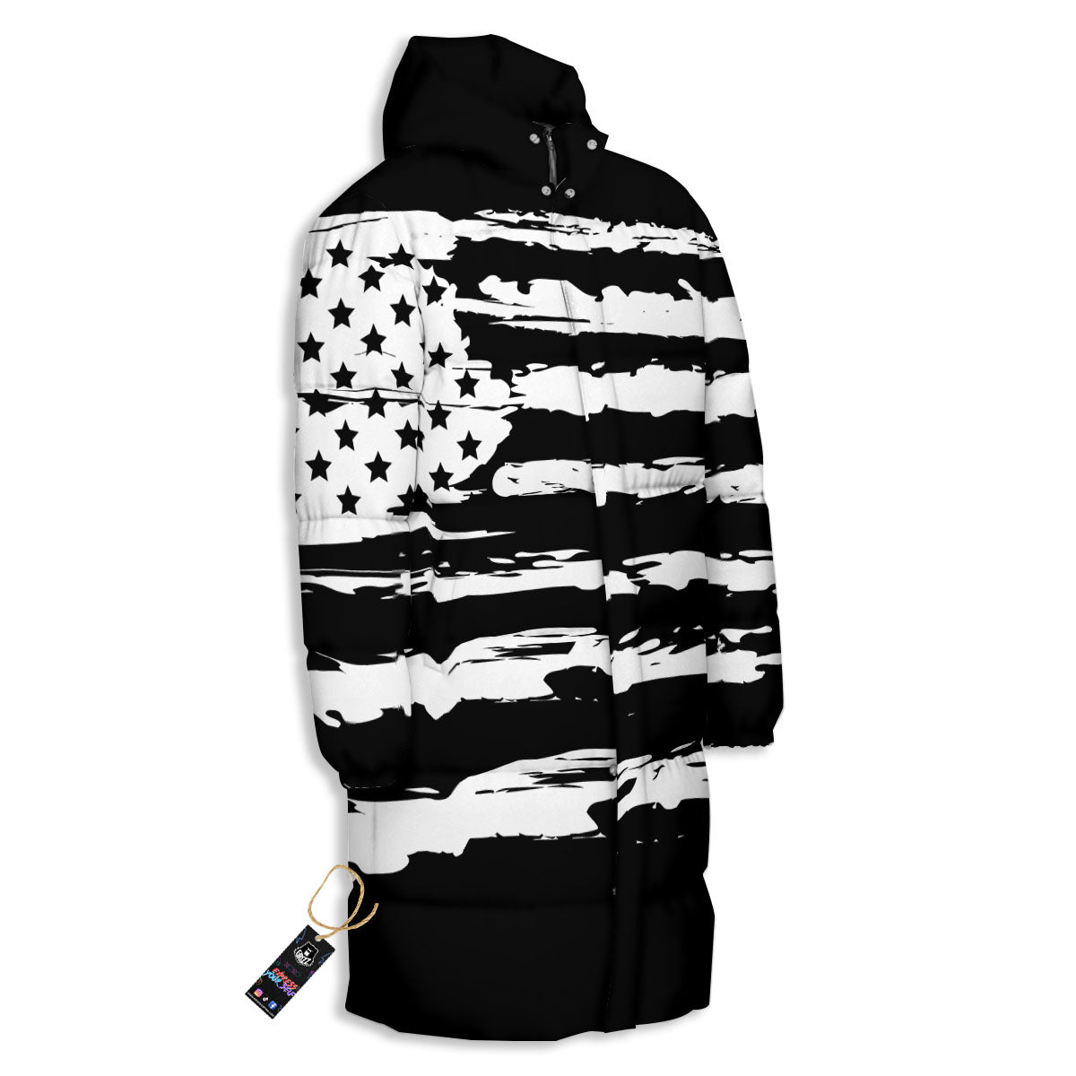 White And Black USA Flag Print Long Down Jacket