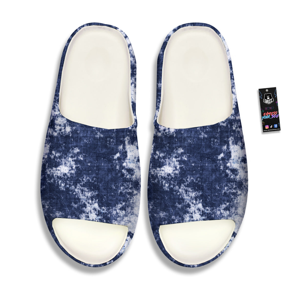 White And Blue Tie Dye Acid Wash Print Sandals-grizzshop