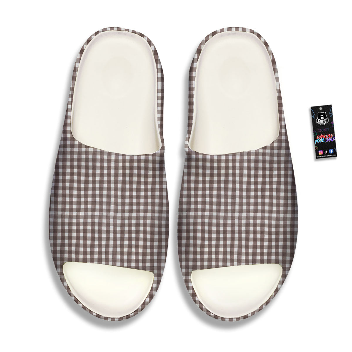 White And Brown Doodle Check Print Pattern Sandals-grizzshop