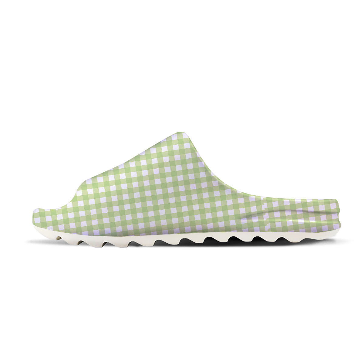 White And Green Check Print Pattern Sandals-grizzshop