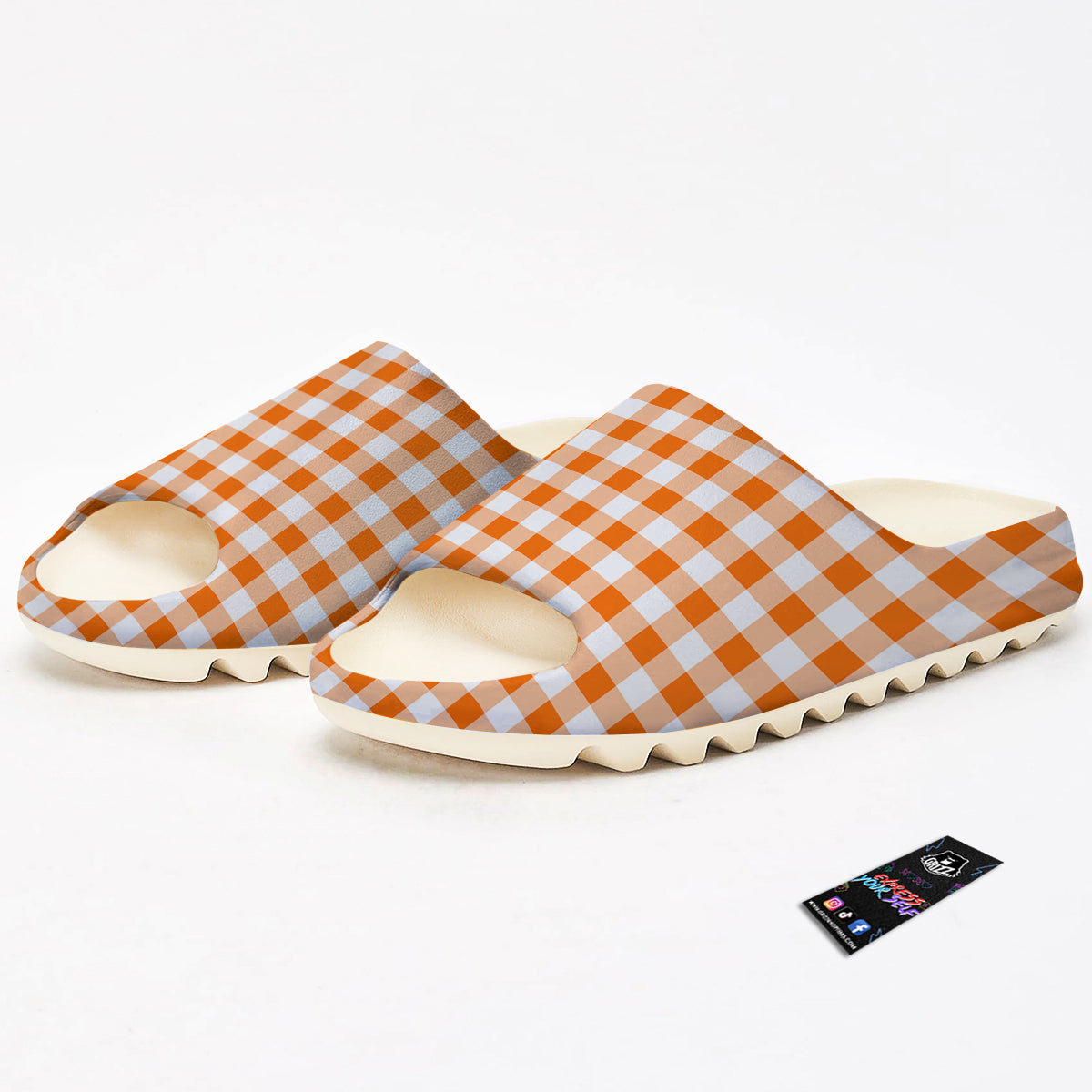 White And Orange Check Print Pattern Sandals-grizzshop