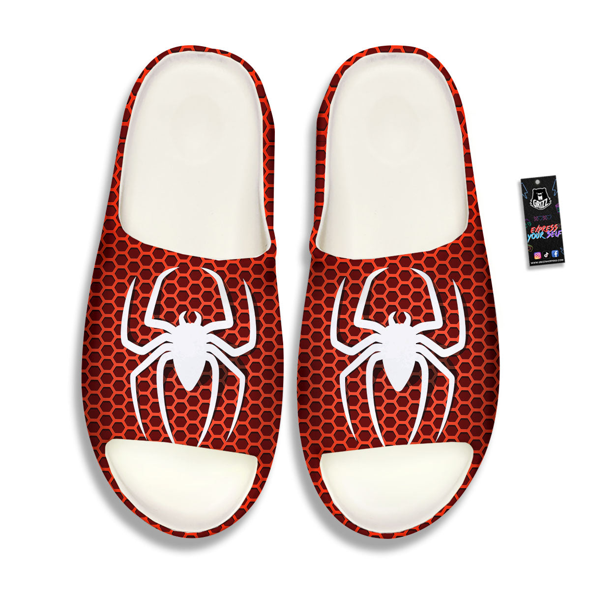 White And Red Spider Print Sandals-grizzshop