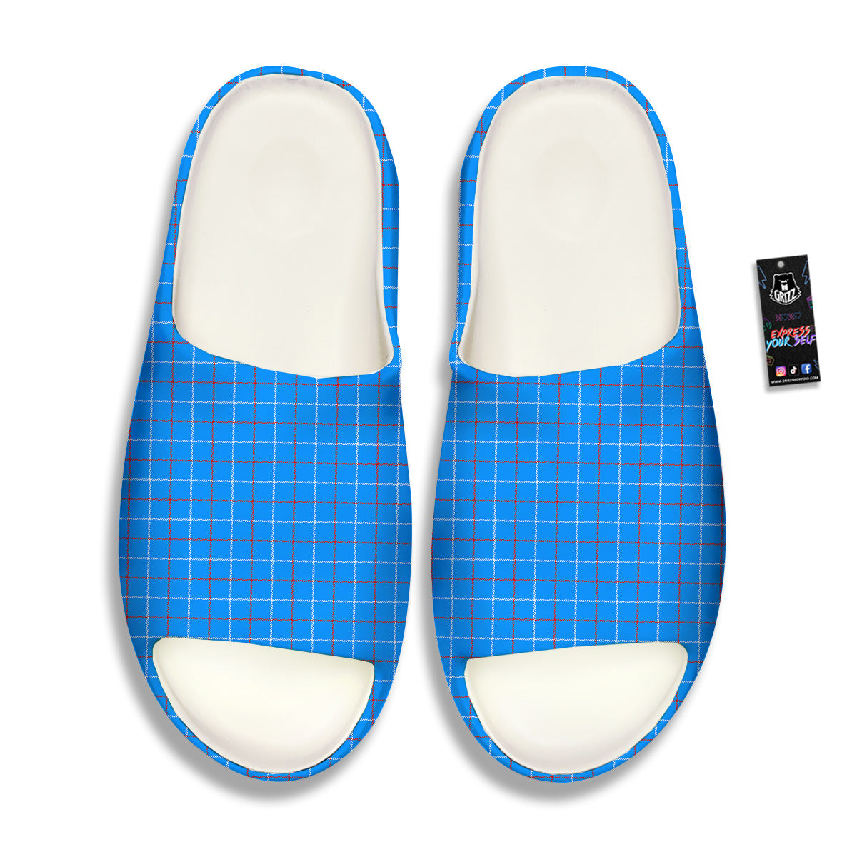 White Blue And Red Tattersall Print Sandals-grizzshop