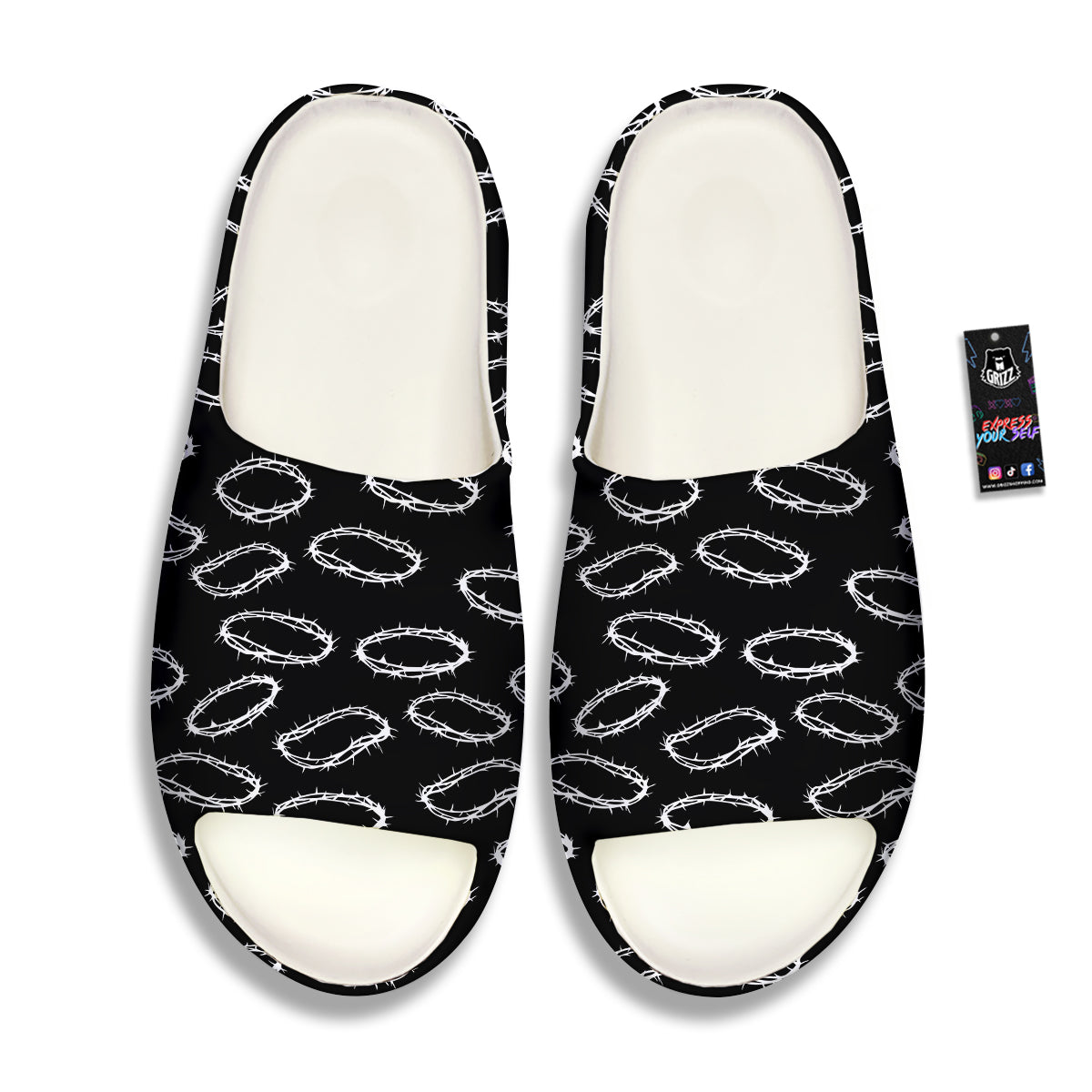 White Crown Of Thorns Print Pattern Sandals-grizzshop