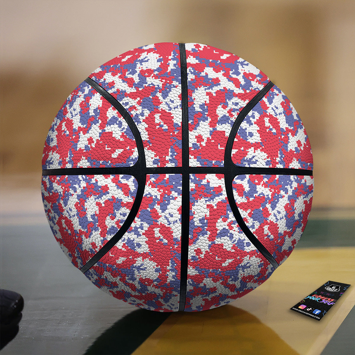 White Digital Camo And Blue Red Print Basketball