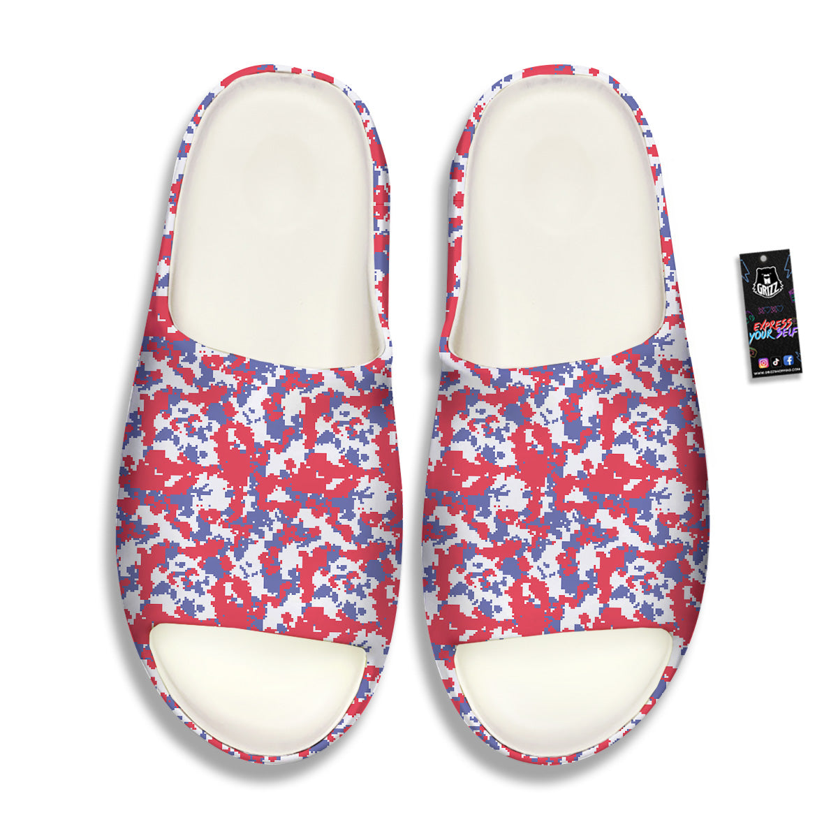White Digital Camo And Blue Red Print Sandals-grizzshop