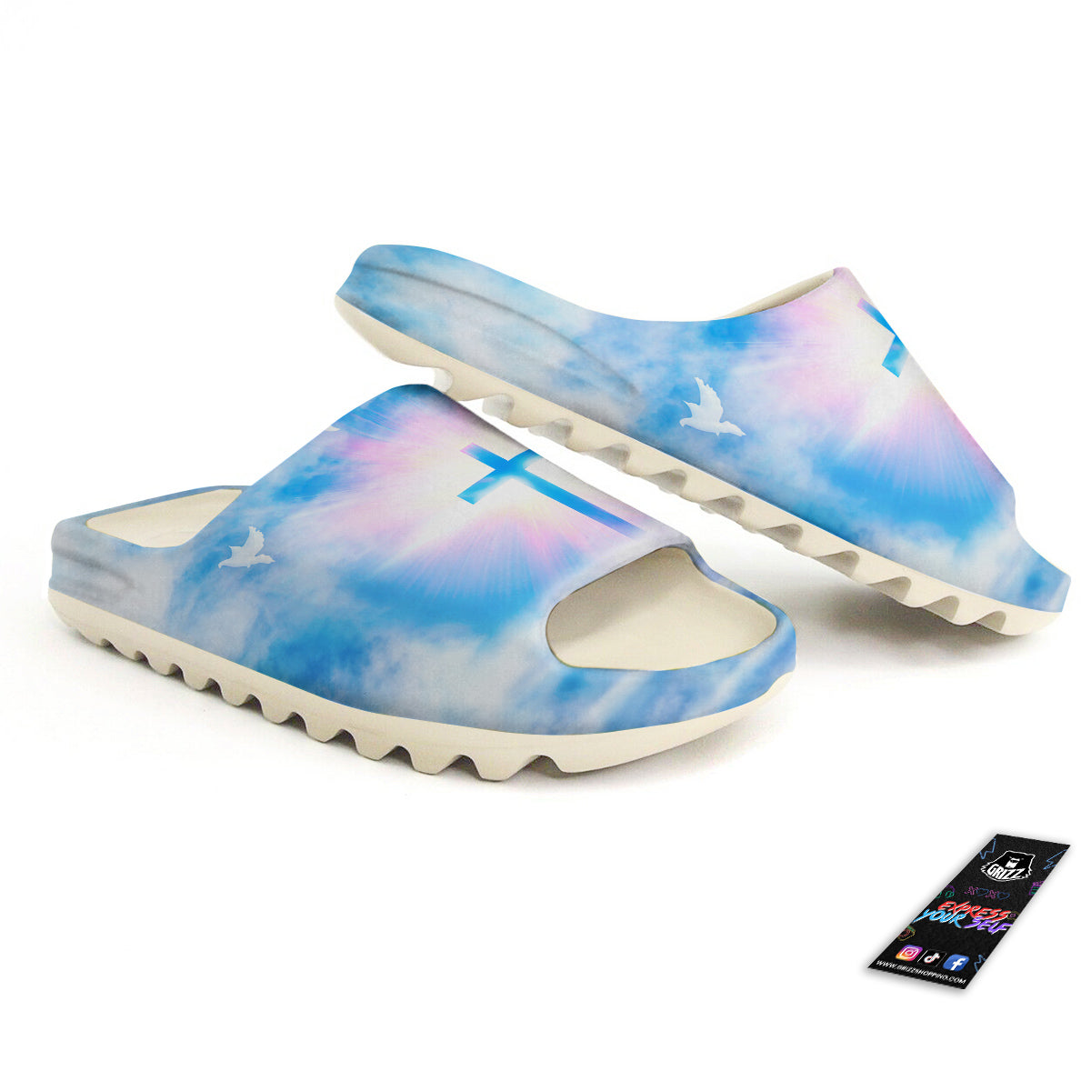 White Doves And Christian Cross Print Sandals-grizzshop