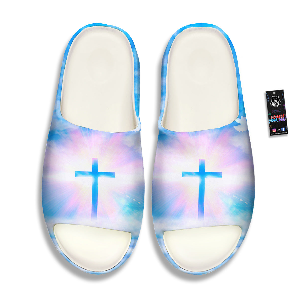 White Doves And Christian Cross Print Sandals-grizzshop