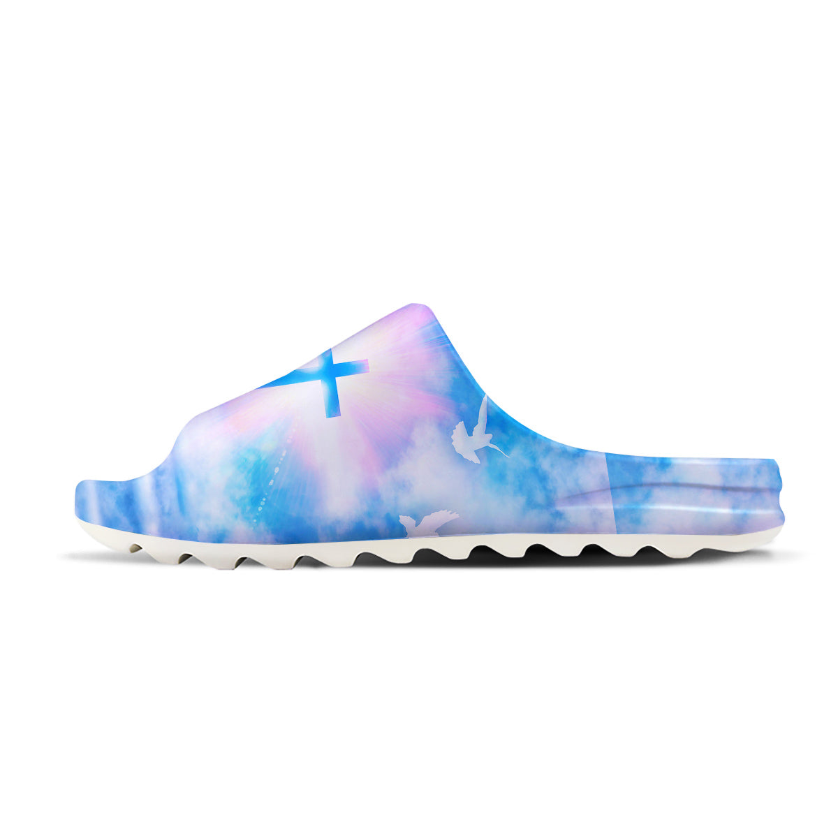 White Doves And Christian Cross Print Sandals-grizzshop