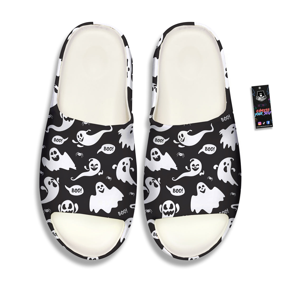 White Ghost Print Pattern Sandals-grizzshop