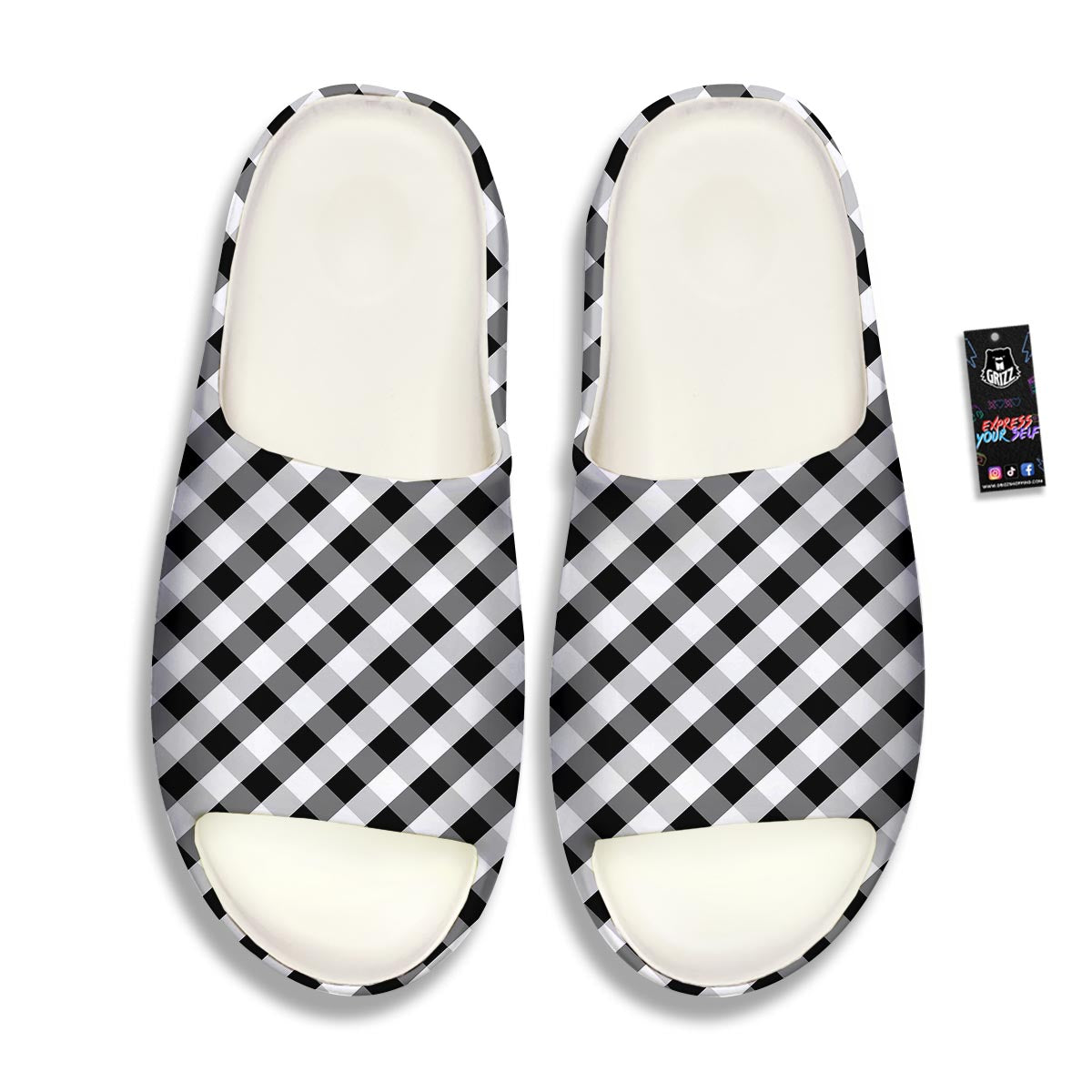 White Gingham And Grey Shadow Print Pattern Sandals-grizzshop