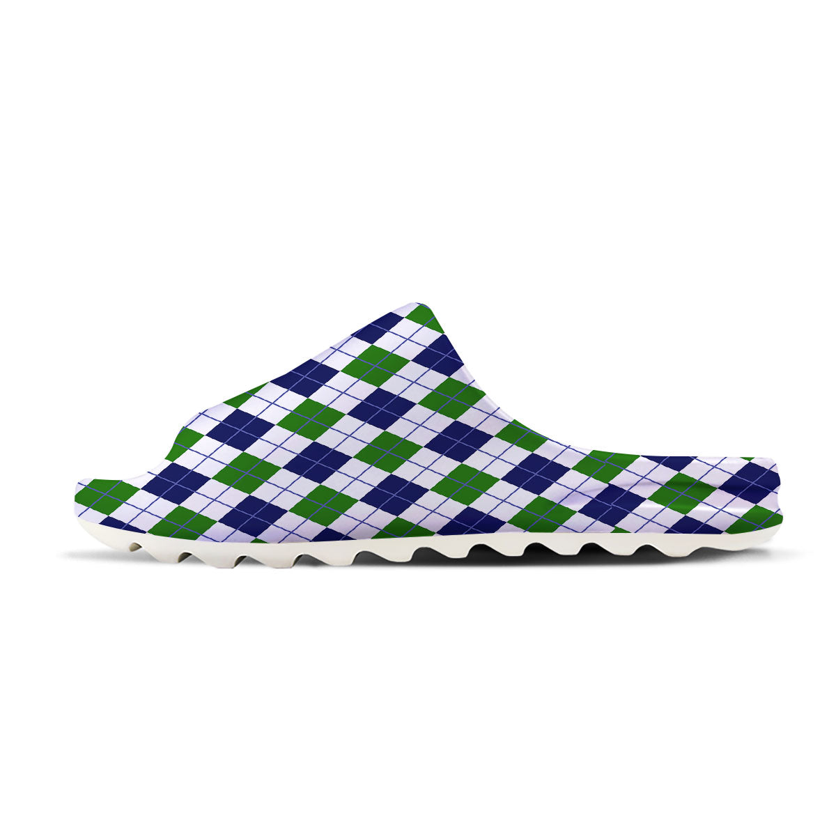 White Green And Navy Argyle Print Sandals-grizzshop