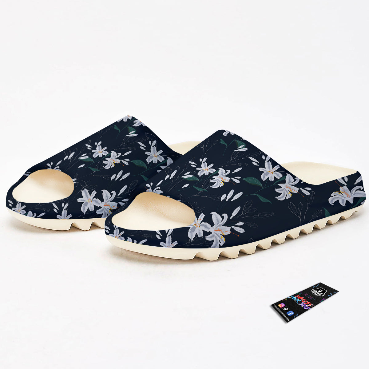 White Lily Black Print Pattern Sandals-grizzshop