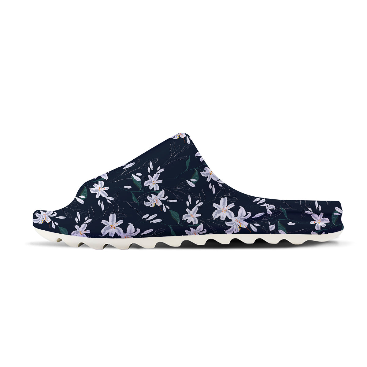 White Lily Black Print Pattern Sandals-grizzshop