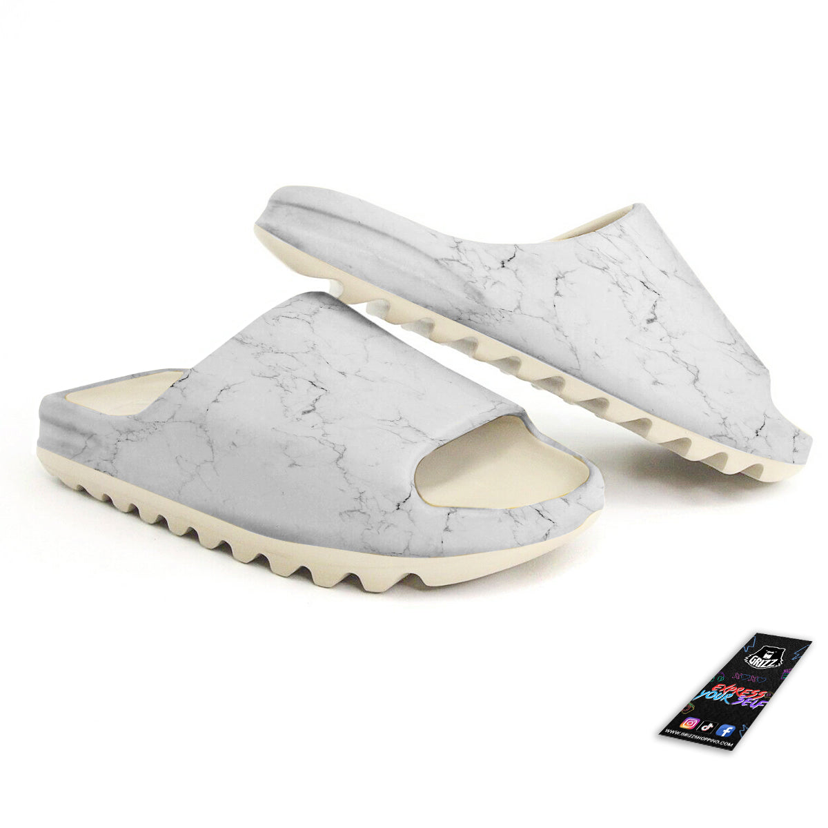 White Marble Pattern Sandals-grizzshop