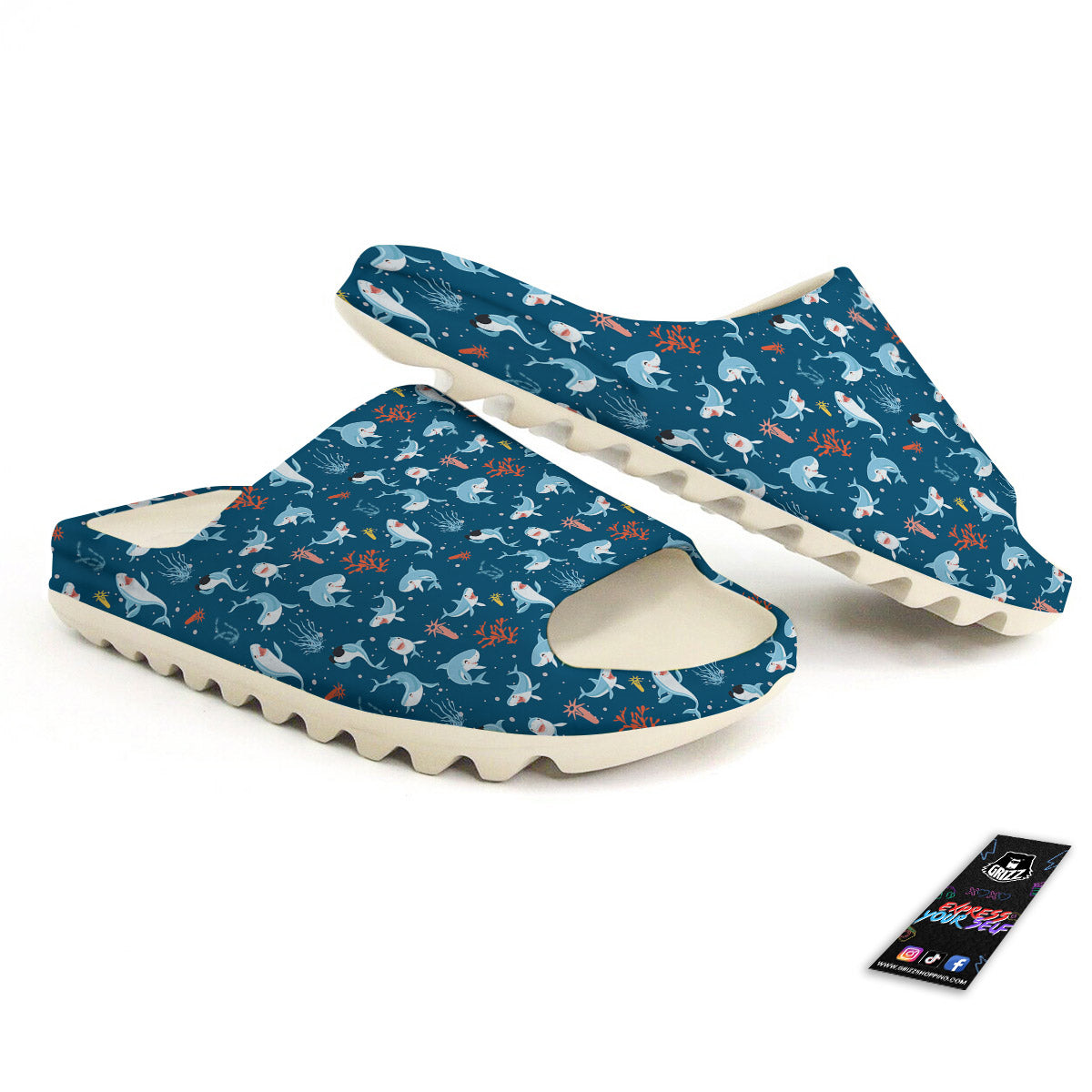White Shark Cartoon Print Pattern Sandals-grizzshop