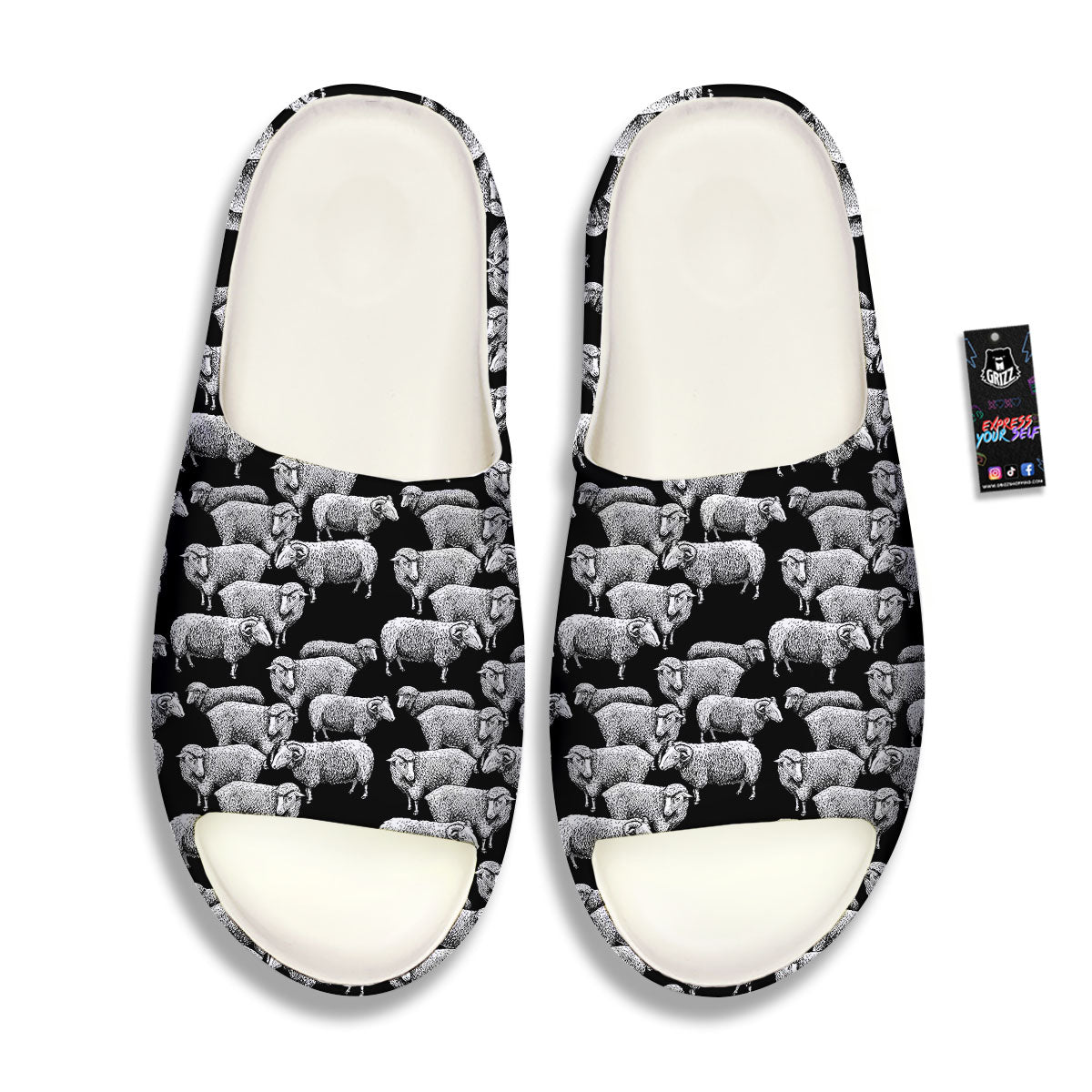 White Sheep And Black Print Pattern Sandals-grizzshop