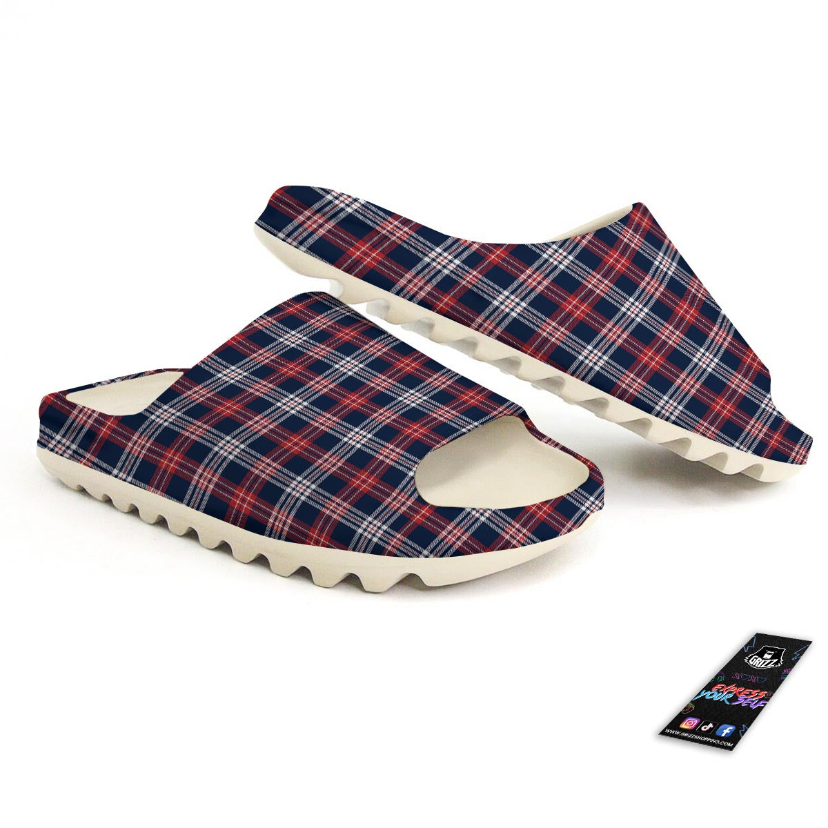 White Tartan And Blue Red Print Pattern Sandals-grizzshop