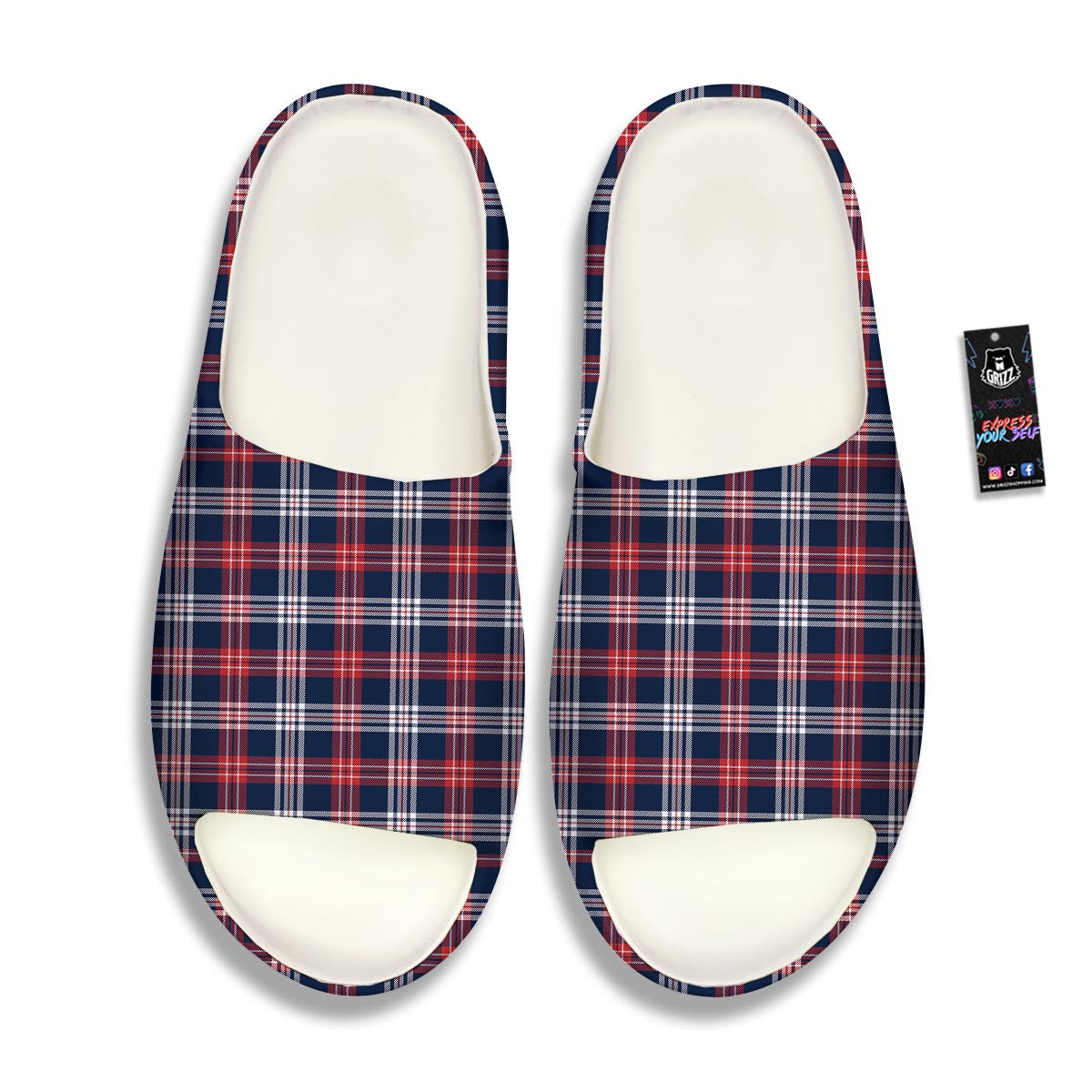 White Tartan And Blue Red Print Pattern Sandals-grizzshop