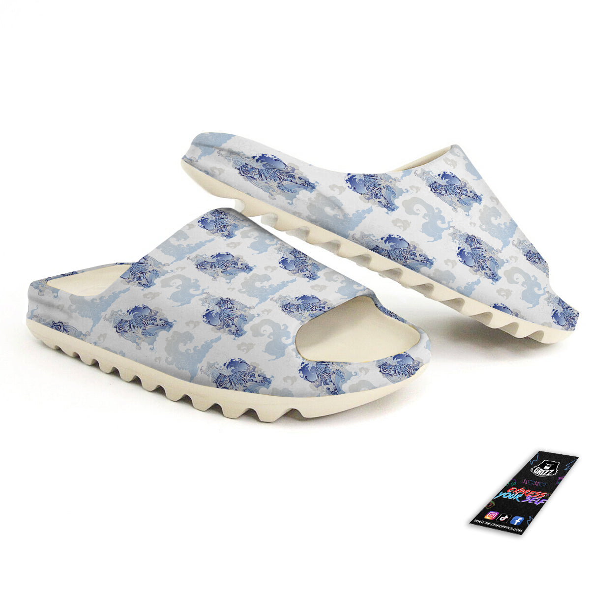 White Tiger Tattoo Japanese Print Pattern Sandals-grizzshop
