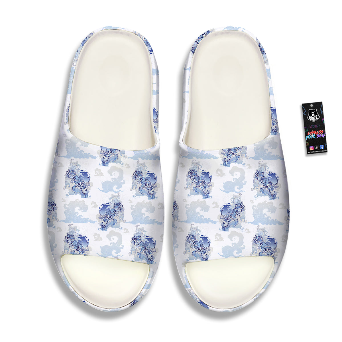 White Tiger Tattoo Japanese Print Pattern Sandals-grizzshop