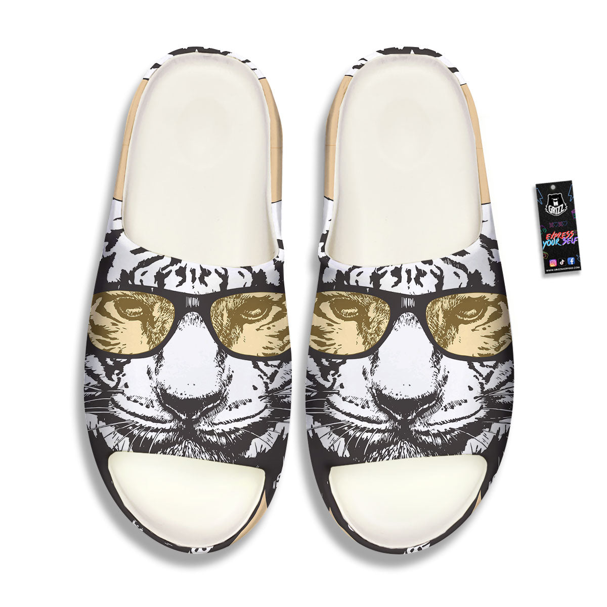 White Tiger With Sunglasses Print Pattern Sandals-grizzshop