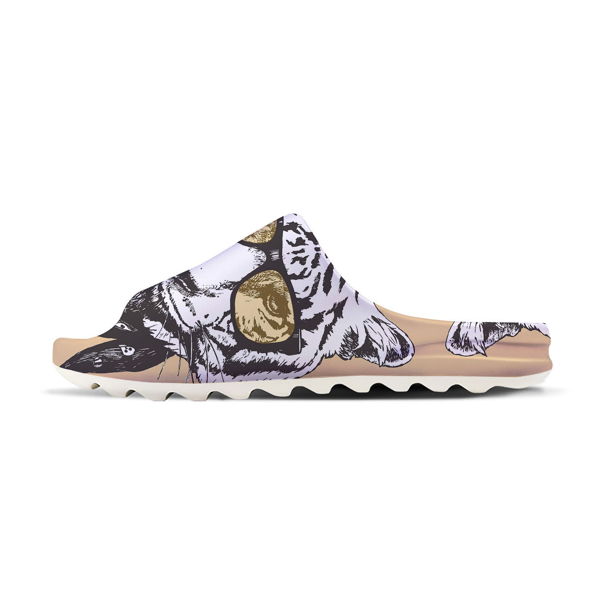 White Tiger With Sunglasses Print Pattern Sandals-grizzshop