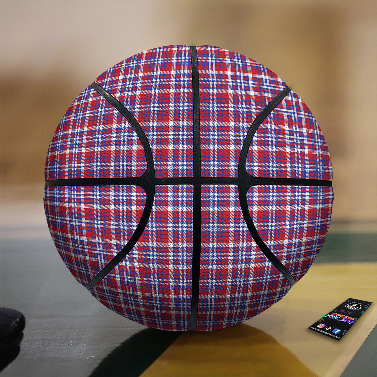 White USA Plaid And Blue Red Print Basketball