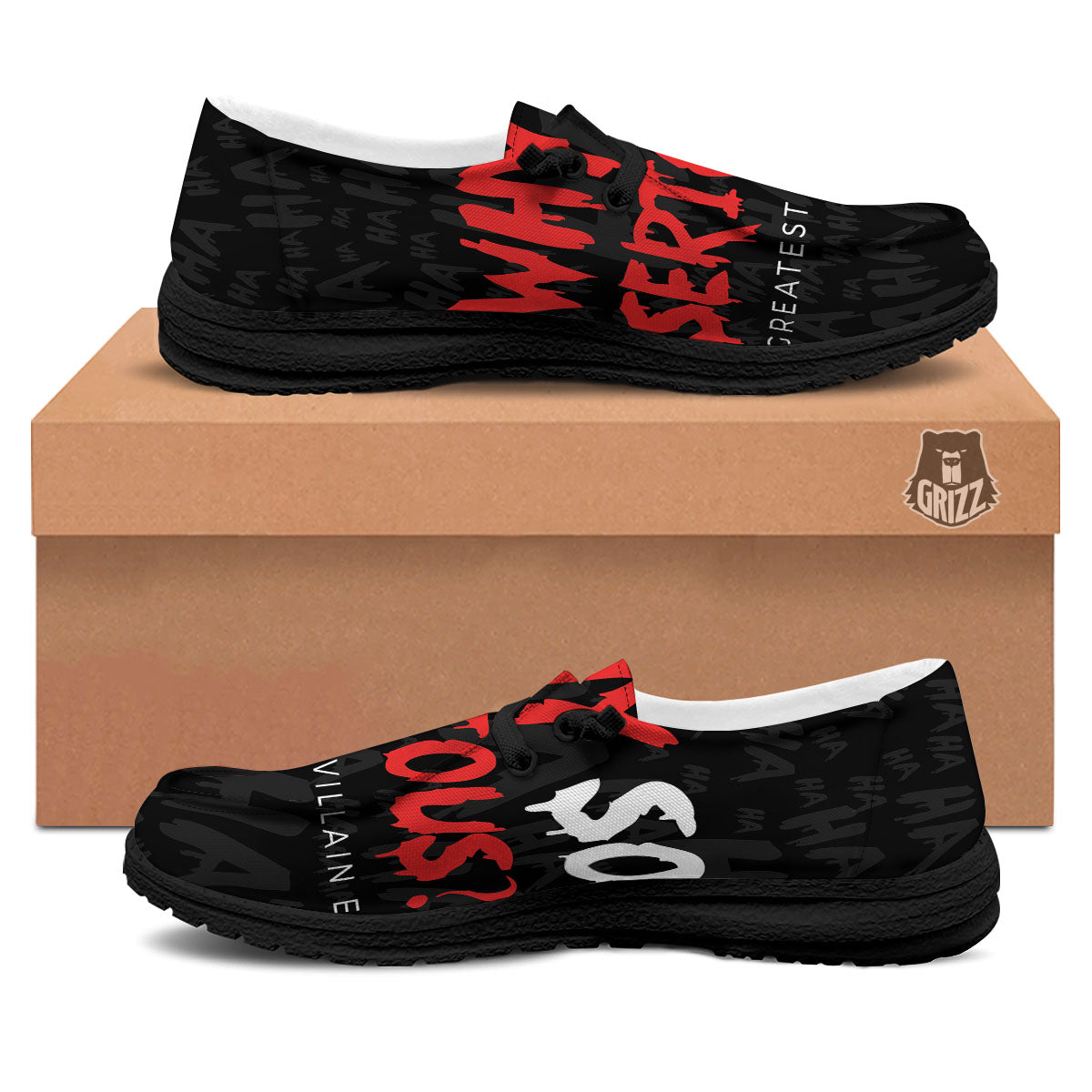 Why So Serious Laughing Joker Print Black Loafers-grizzshop