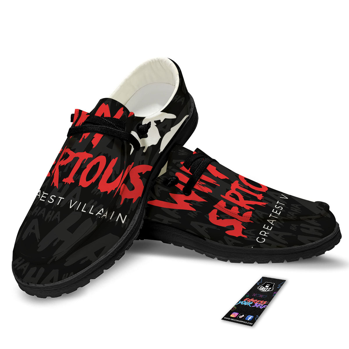 Why So Serious Laughing Joker Print Black Loafers-grizzshop