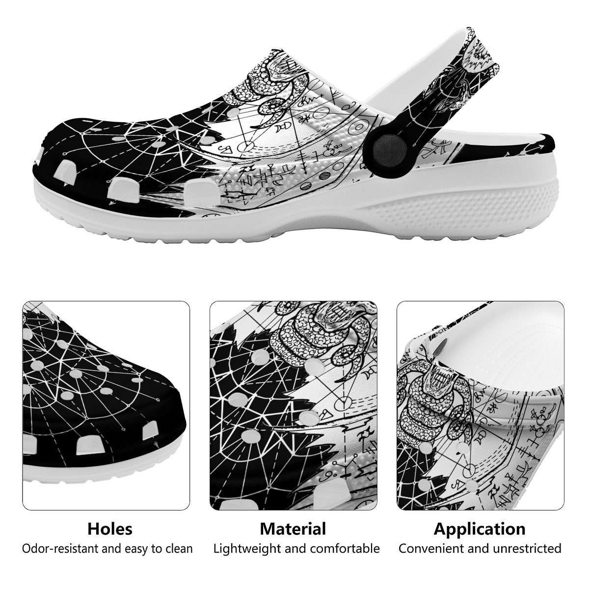 Wicca Devil Skull White And Black Print Clog-grizzshop