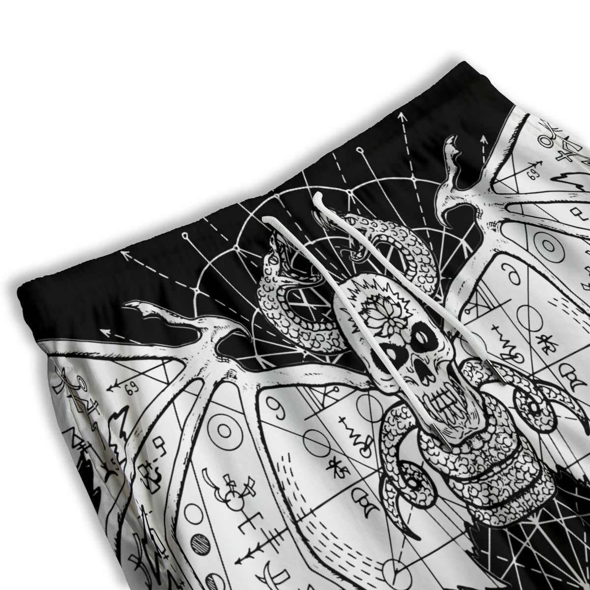 Wicca Devil Skull White And Black Print Men's Athletic Shorts