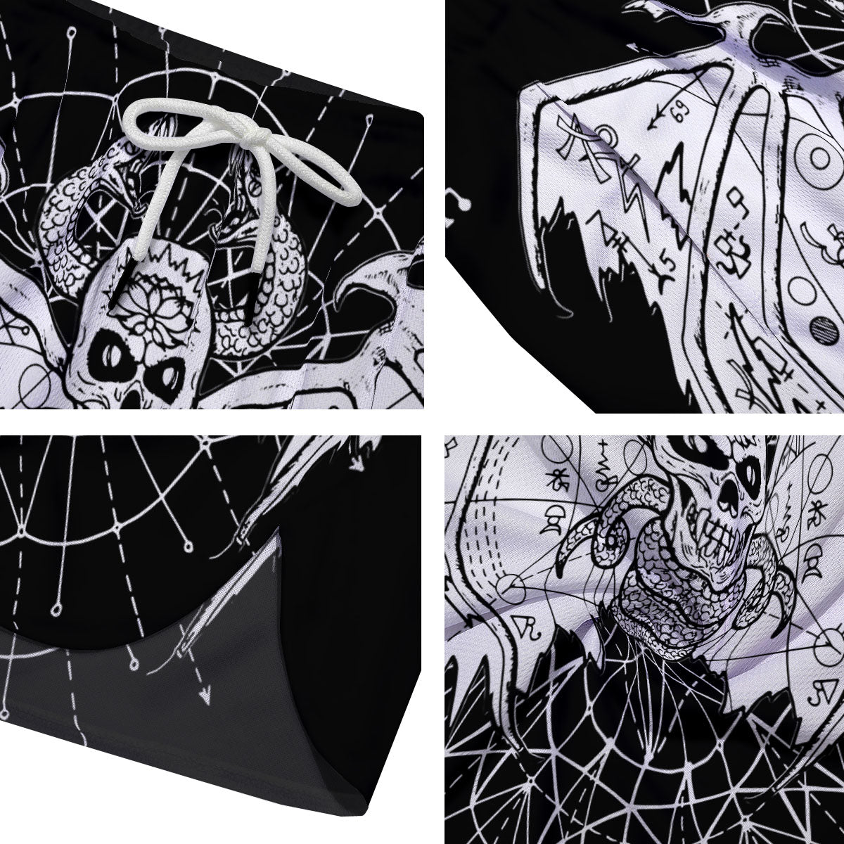 Wicca Devil Skull White And Black Print Men's Running Shorts-grizzshop