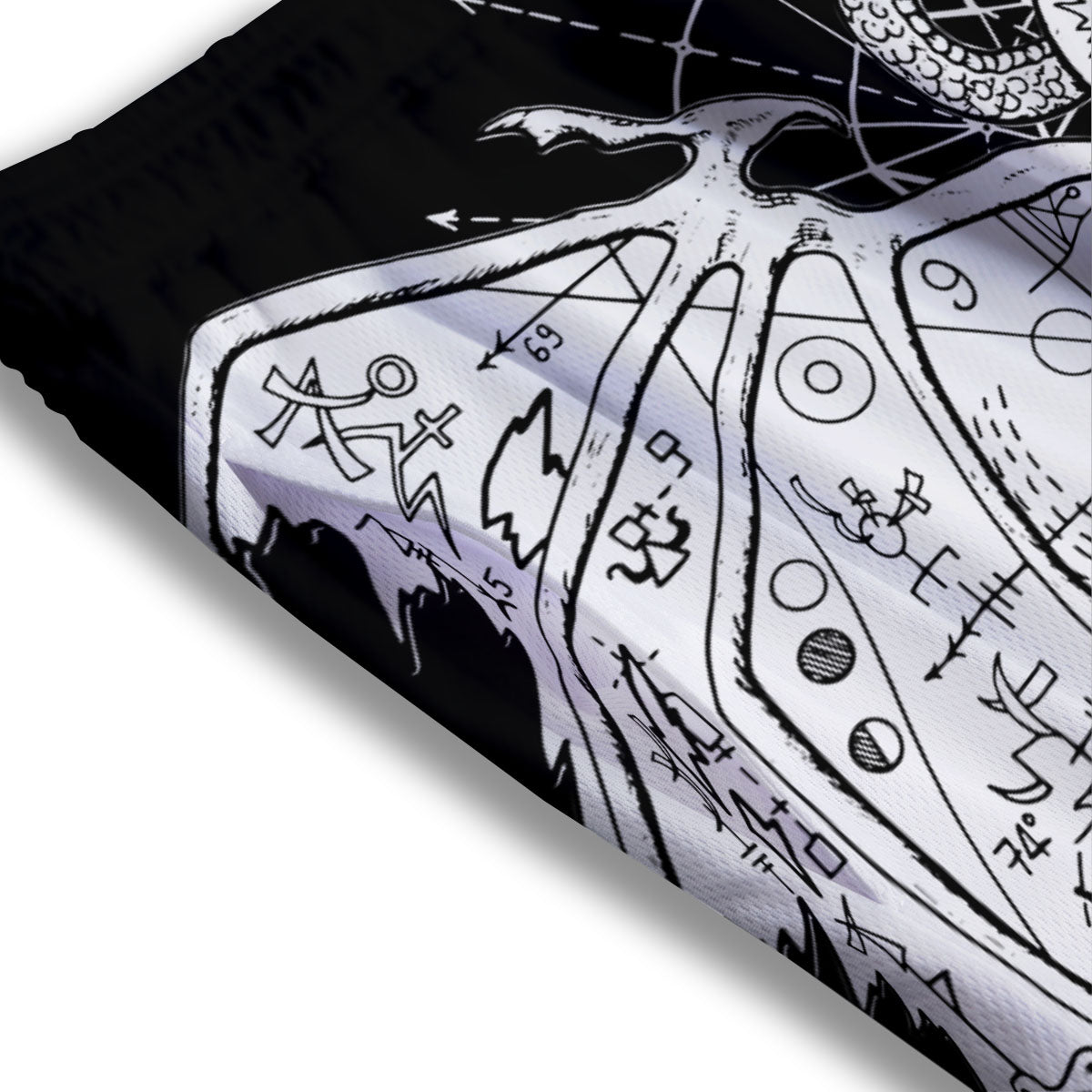 Wicca Gothic Curse Print Pattern Mesh Shorts