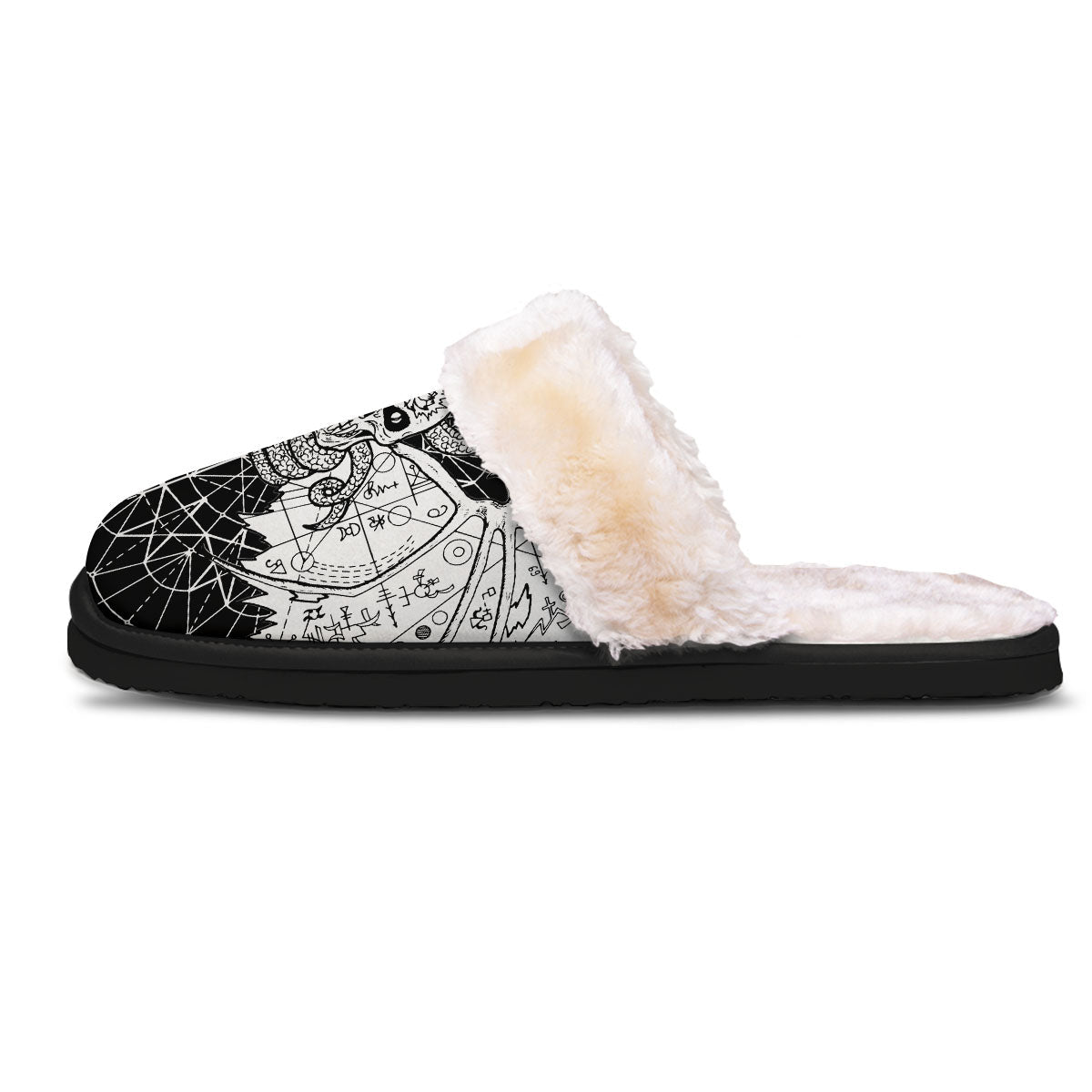 Wicca Devil Skull White And Black Print Slippers-grizzshop