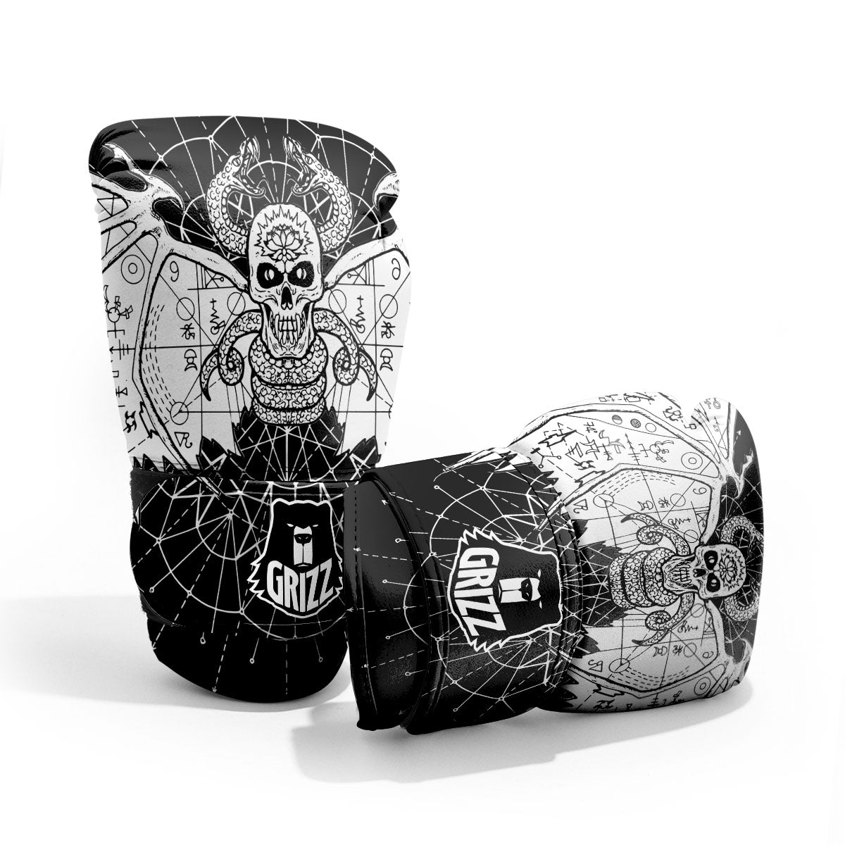Wicca Devil Skull White And Black Print Pro Boxing Glove