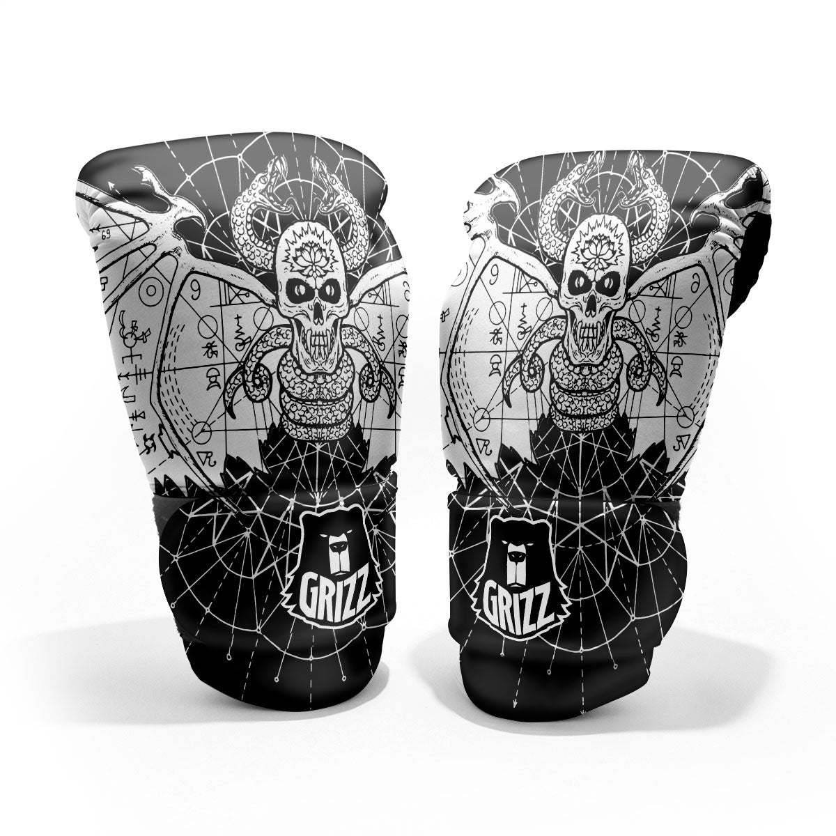 Wicca Devil Skull White And Black Print Pro Boxing Glove