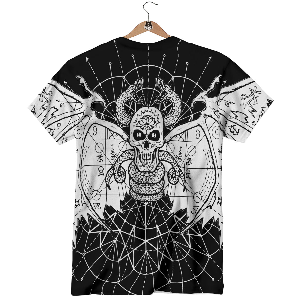 Wicca Devil Skull White And Black Print T-Shirt-grizzshop
