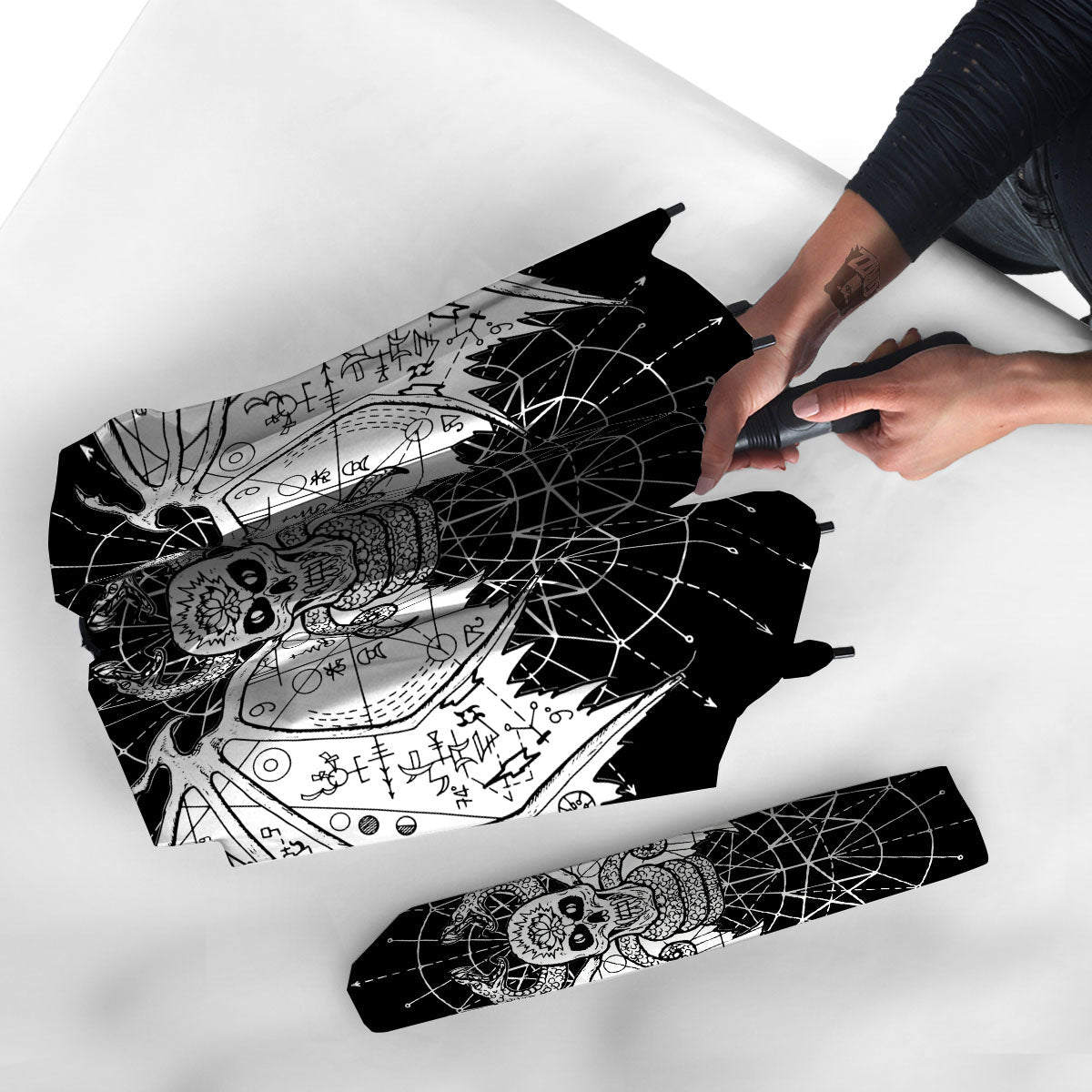 Wicca Devil Skull White And Black Print Umbrella-grizzshop