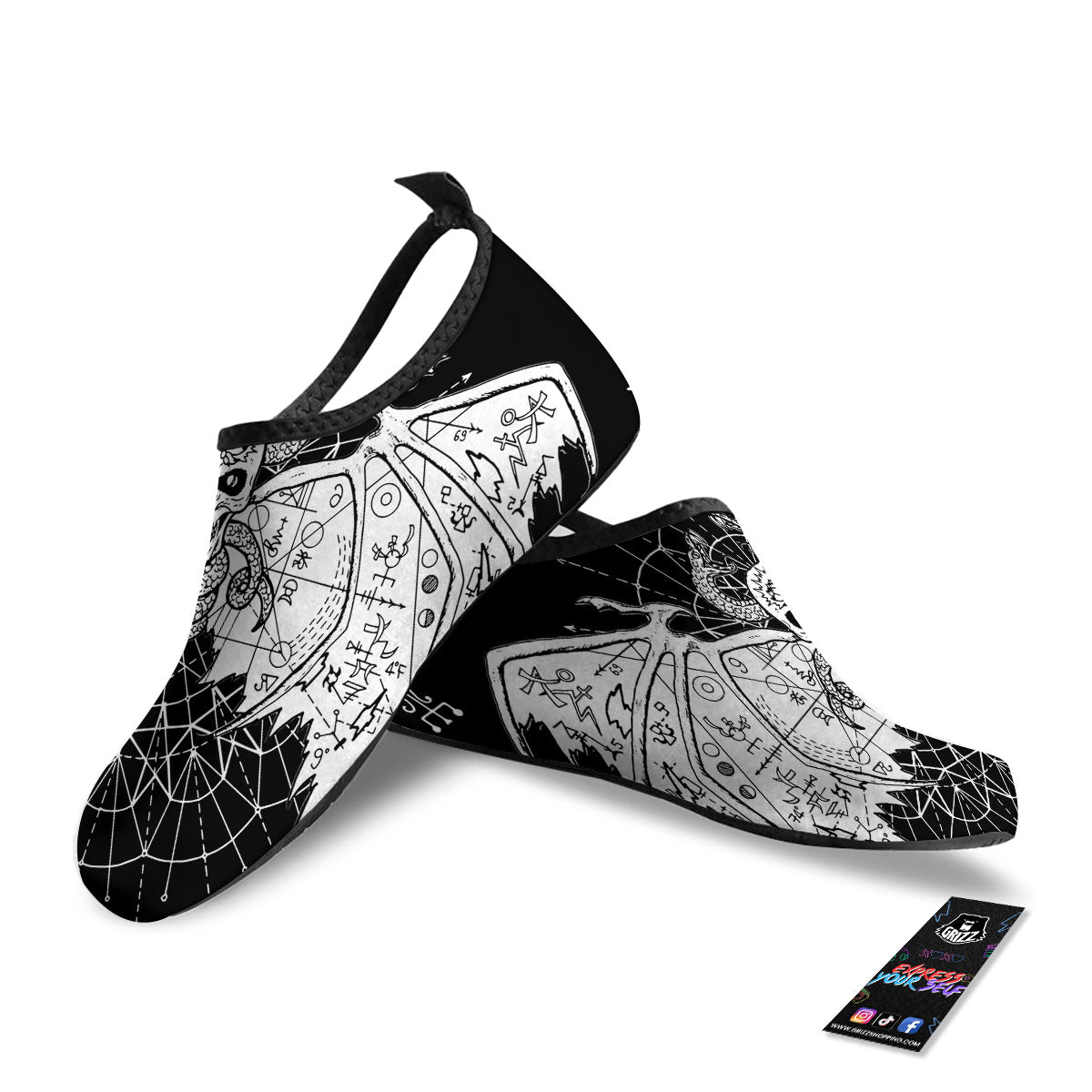 Wicca Devil Skull White And Black Print Water Shoes-grizzshop