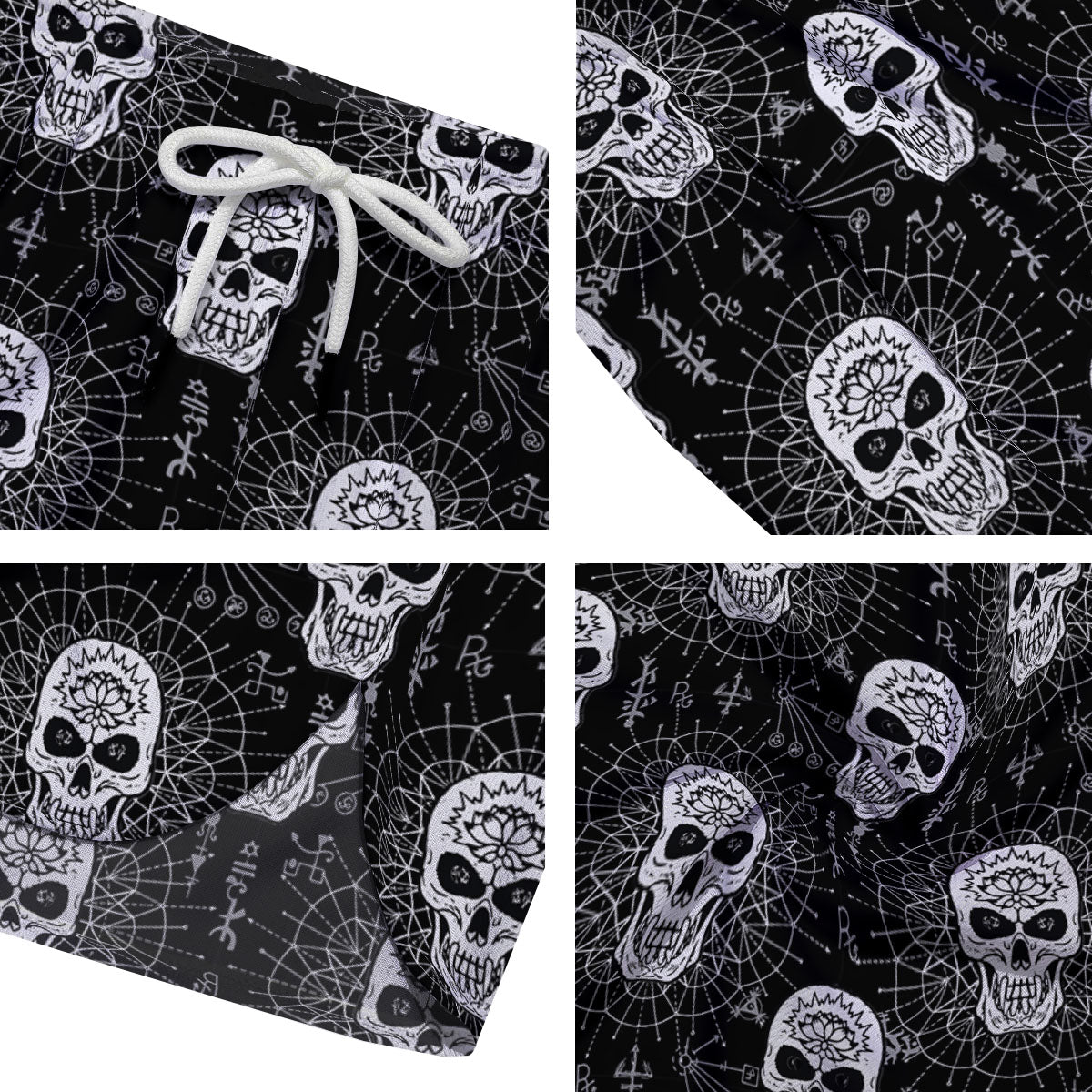 Wicca Evil Skull White And Black Print Men's Running Shorts-grizzshop