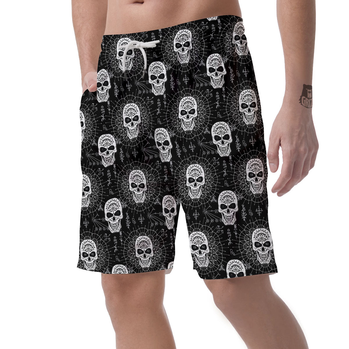 Wicca Evil Skull White And Black Print Men's Shorts-grizzshop