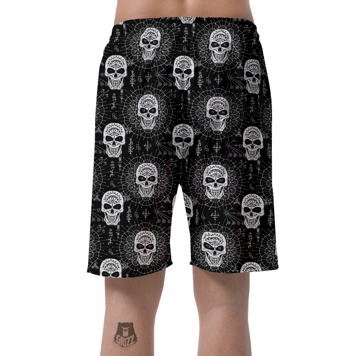 Wicca Evil Skull White And Black Print Men's Shorts-grizzshop