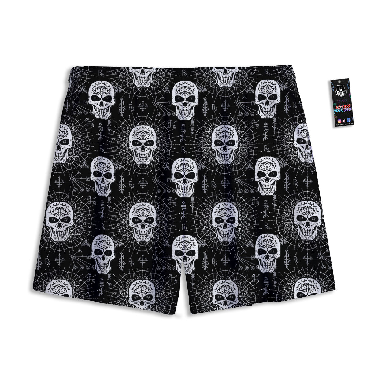Windowpane Denim Print Pattern Mesh Shorts